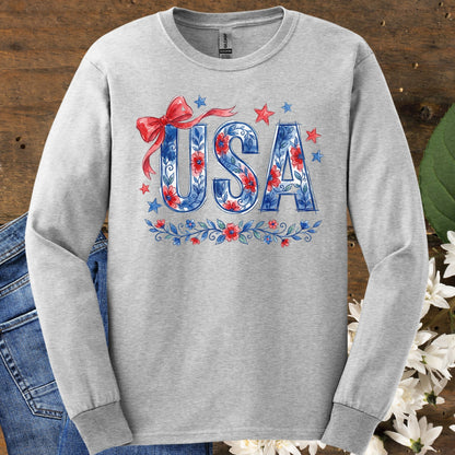 USA Floral Flag Long Sleeve Tee