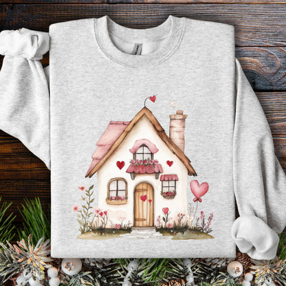 Cute Pink Valentine's Cottage Sweatshirt
