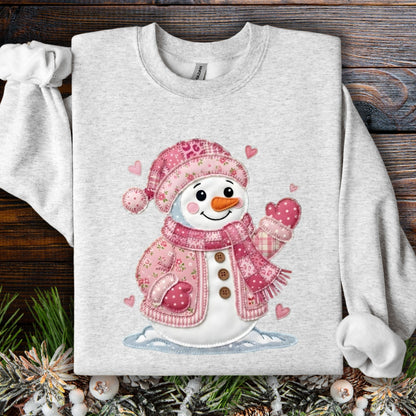 Pink Faux Patchwork Valentine's Snowman Sweatshirt