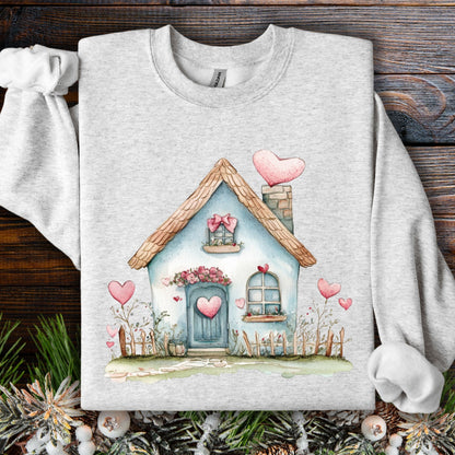 Cute Blue Valentine's Cottage Sweatshirt
