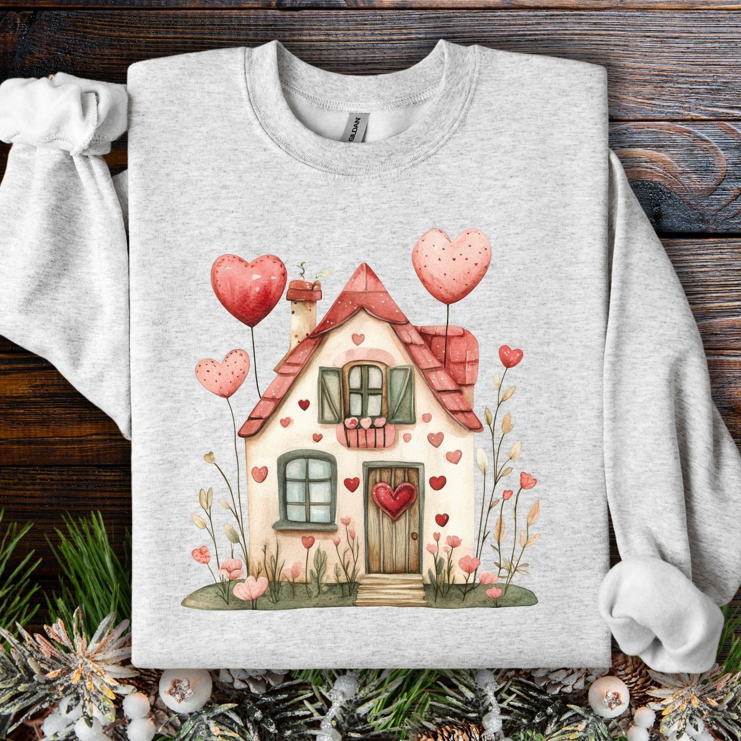 Sweet Pink and Green Valentine's Cottage Sweatshirt