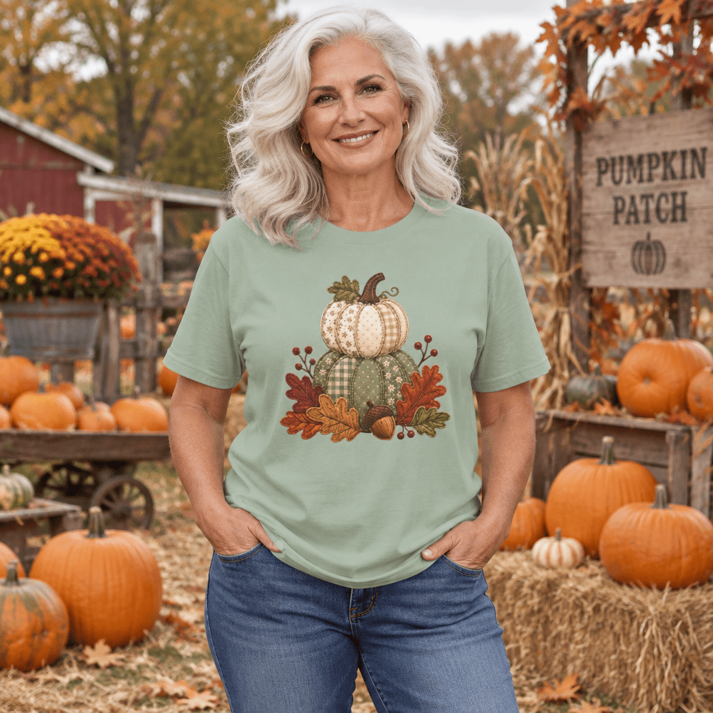 Faux Patchwork Pumpkin Harvest T-Shirt