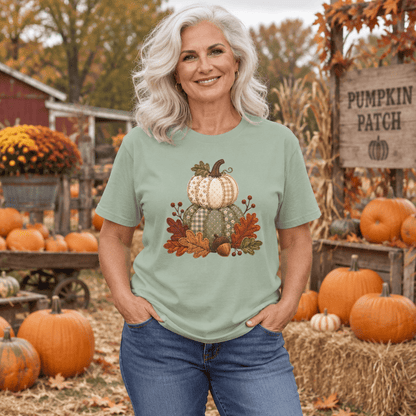 Faux Patchwork Pumpkin Harvest T-Shirt