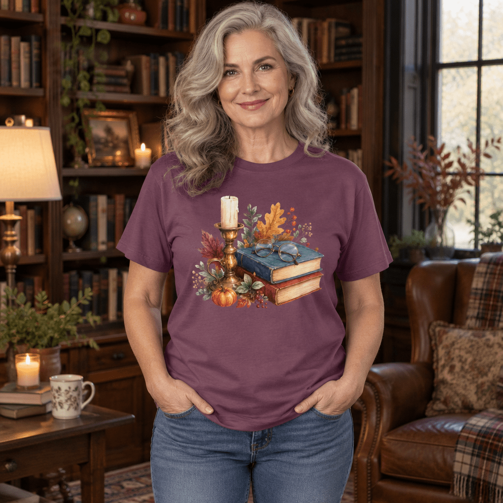 Vintage Autumn Books & Candle T-Shirt