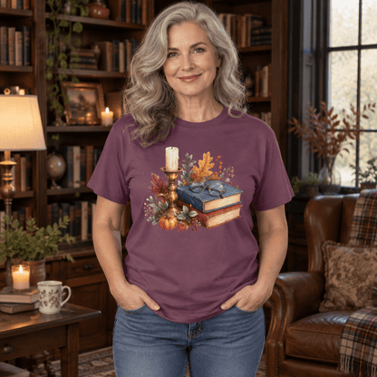 Vintage Autumn Books & Candle T-Shirt