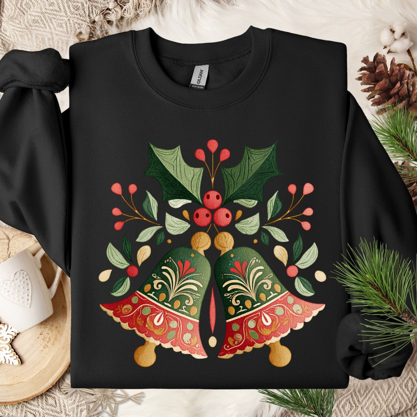 Folk Art Christmas Bells Sweatshirt