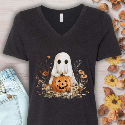 Boho Ghost & Jack-O'-Lantern V-Neck Tee