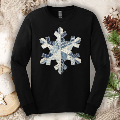 Faux Patchwork Country Snowflake Long Sleeve Tee