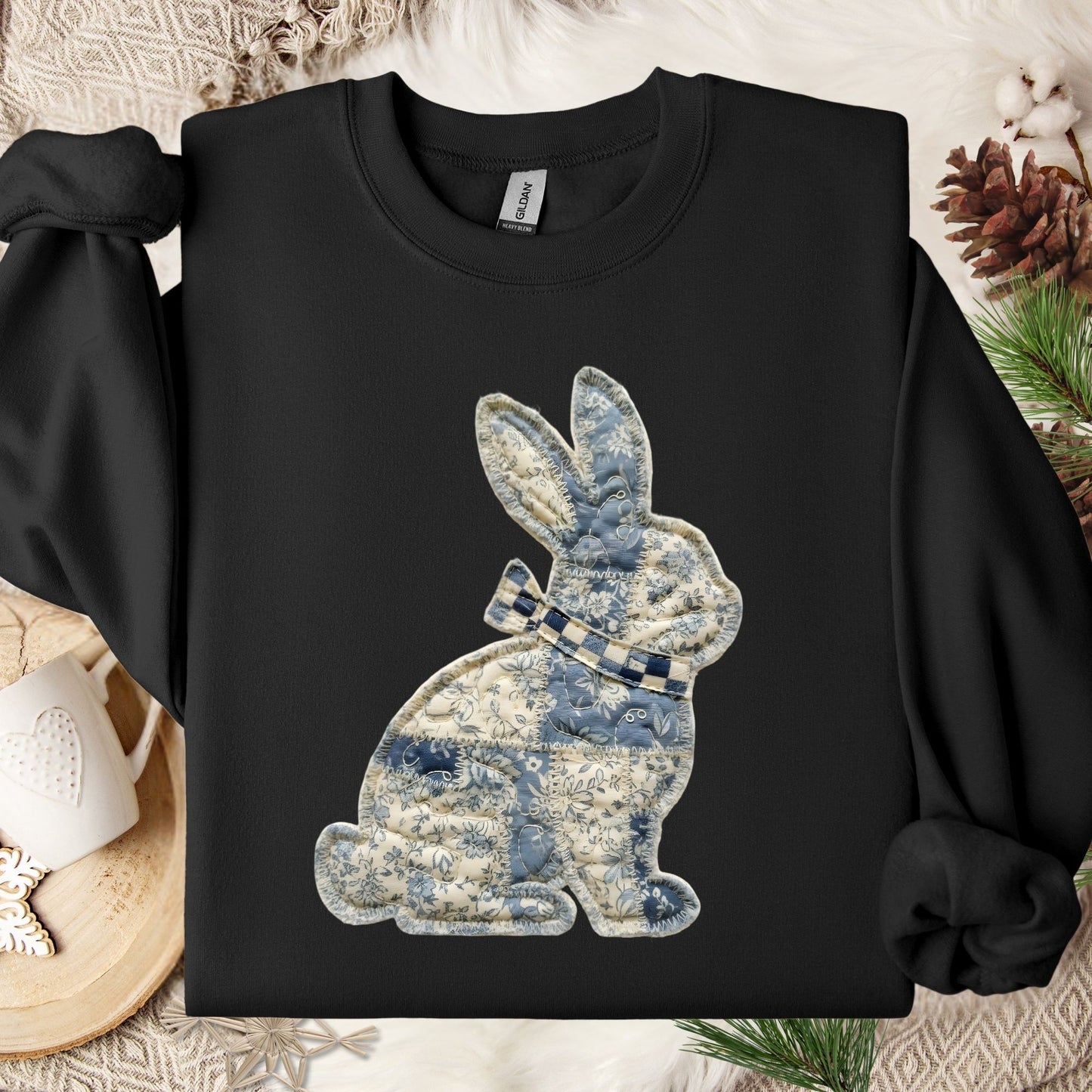 Faux Patchwork Country Bunny Sweatshirt