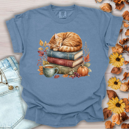 Autumn Tabby Cat & Books T-Shirt