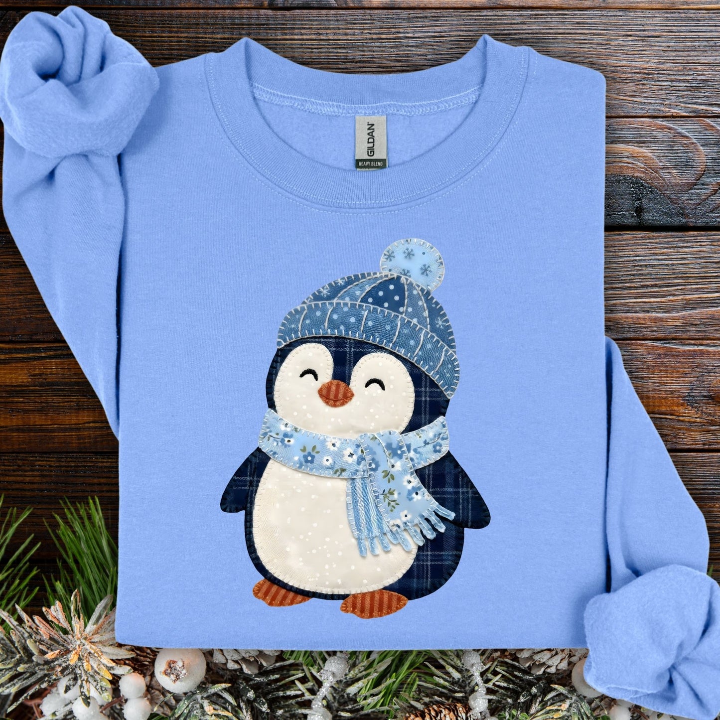 Cute Faux Patchwork Winter Penguin Sweatshirt