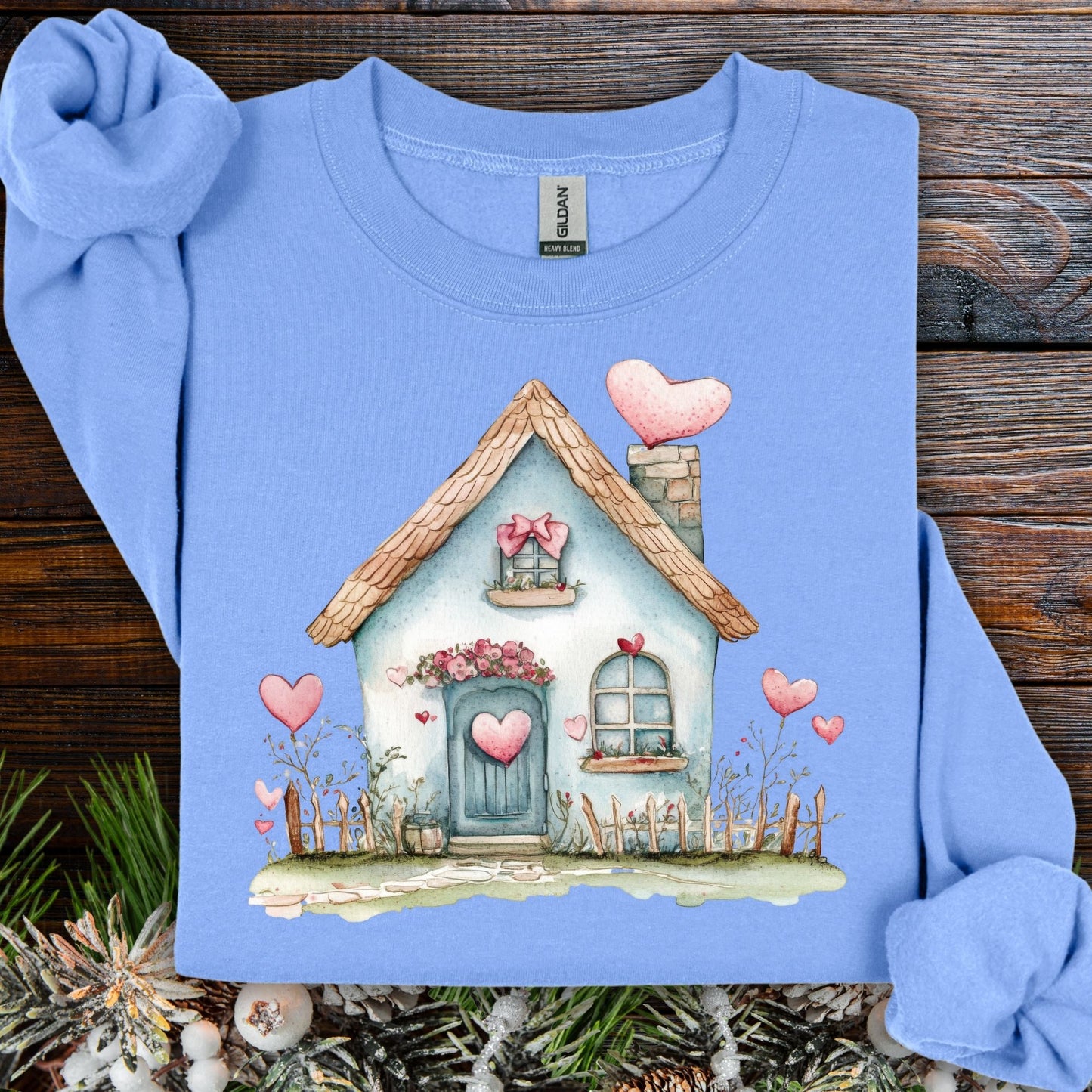 Cute Blue Valentine's Cottage Sweatshirt