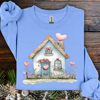 Cute Blue Valentine's Cottage Sweatshirt