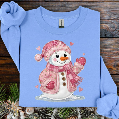 Pink Faux Patchwork Valentine's Snowman Sweatshirt