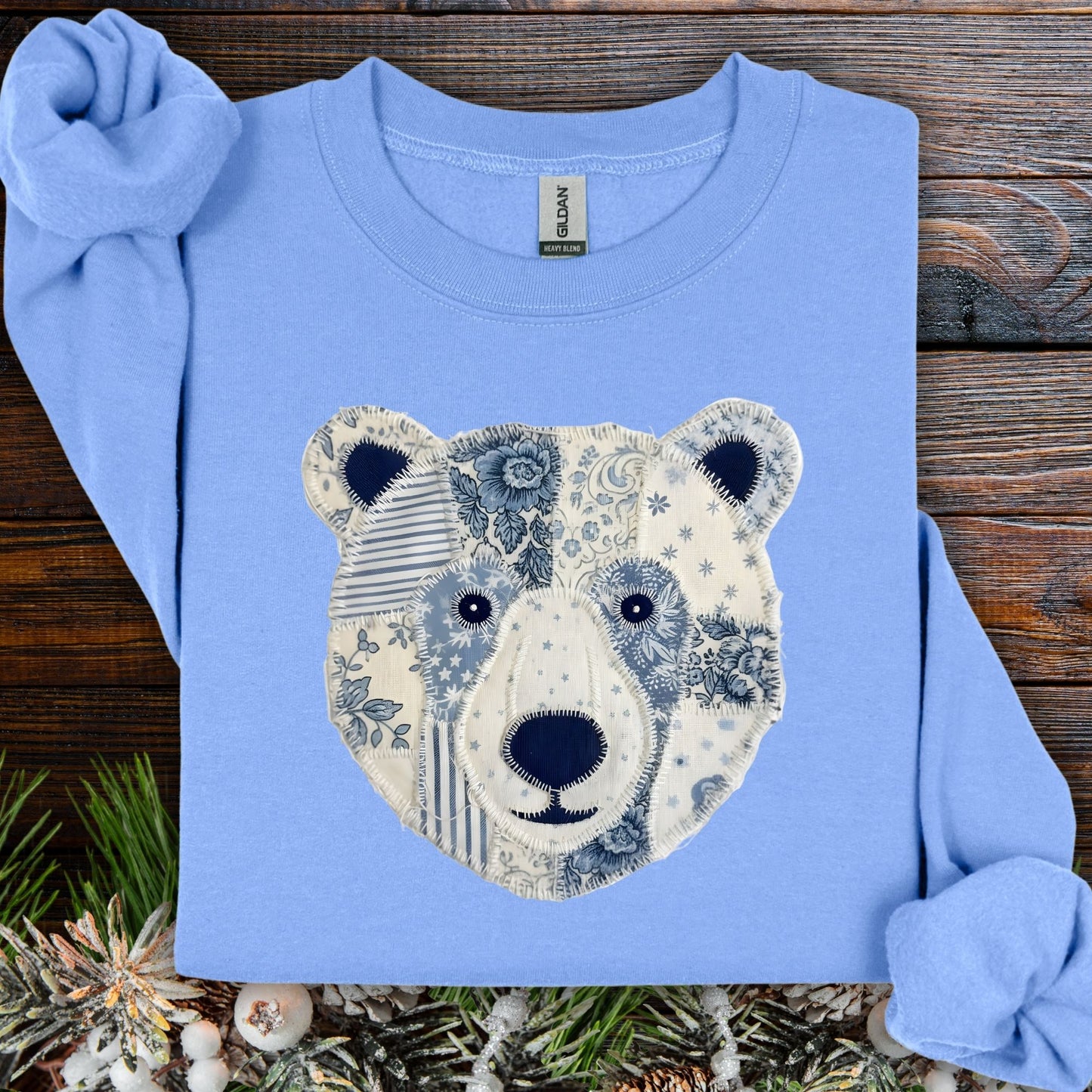 Faux Patchwork Country Winter Bear Sweatshirt