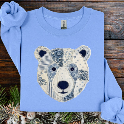 Faux Patchwork Country Winter Bear Sweatshirt