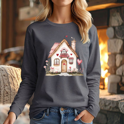 Cute Pink Valentine's Cottage Long Sleeve Tee