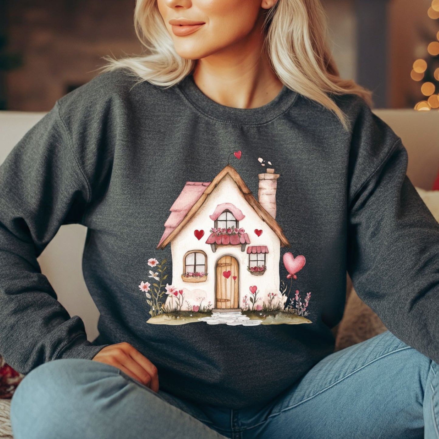 Cute Pink Valentine's Cottage Sweatshirt