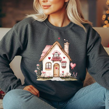 Cute Pink Valentine's Cottage Sweatshirt
