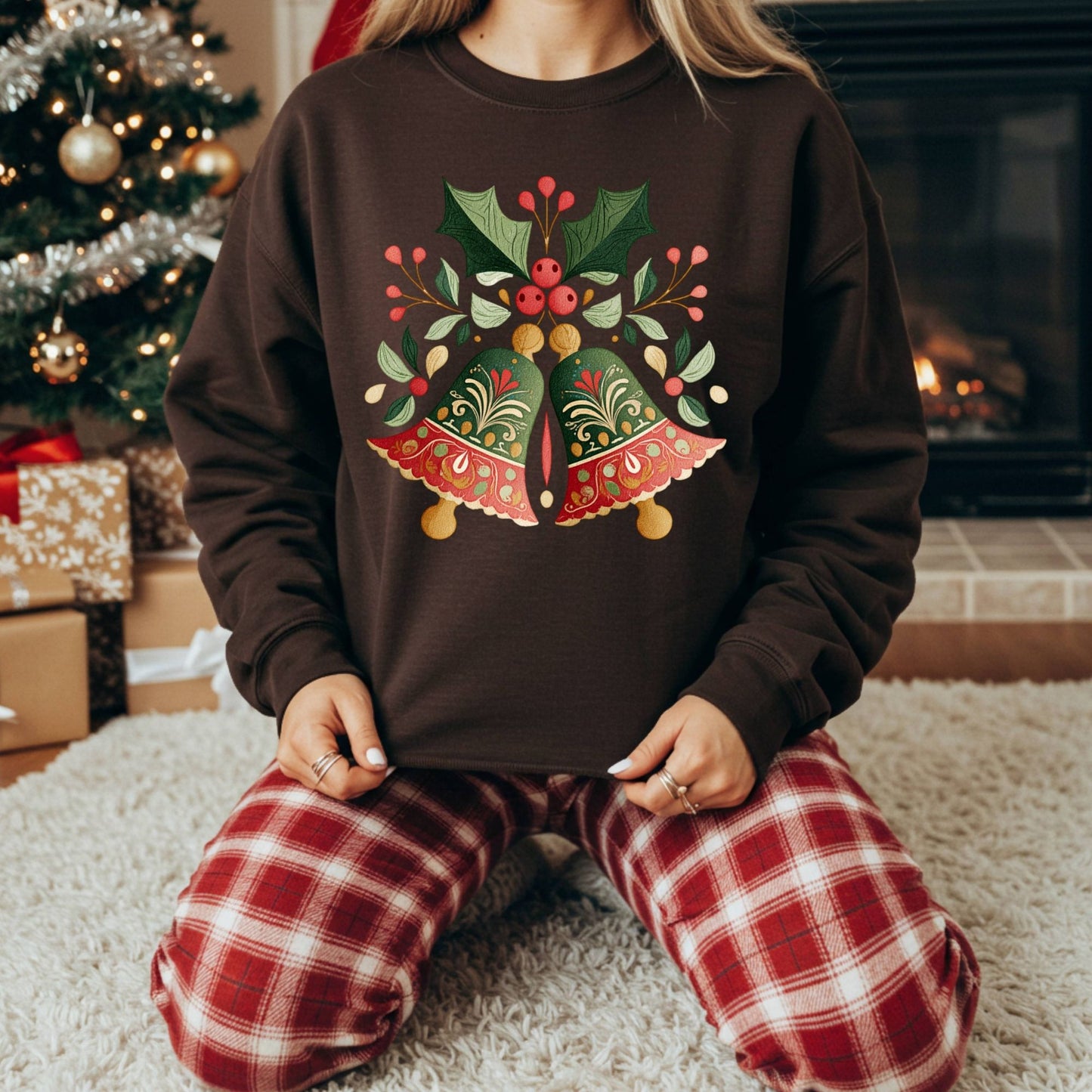 Folk Art Christmas Bells Sweatshirt