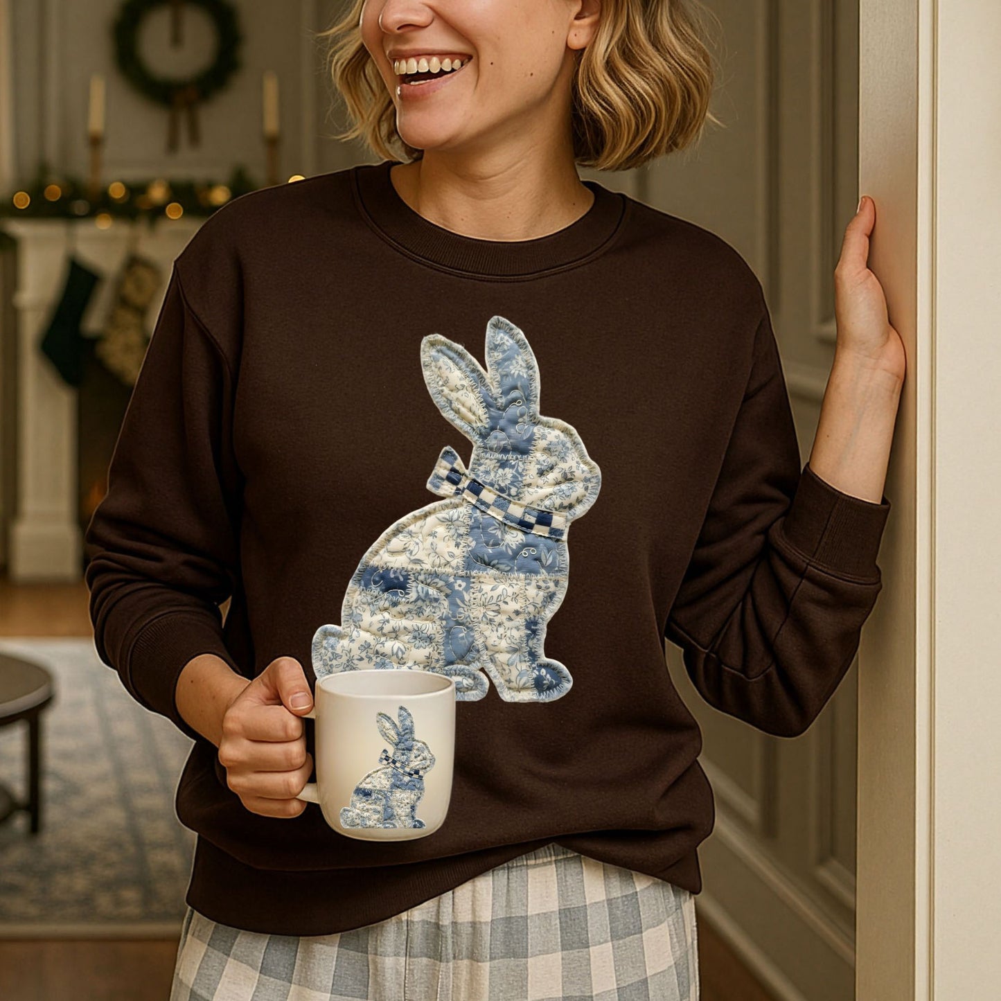 Faux Patchwork Country Bunny Sweatshirt