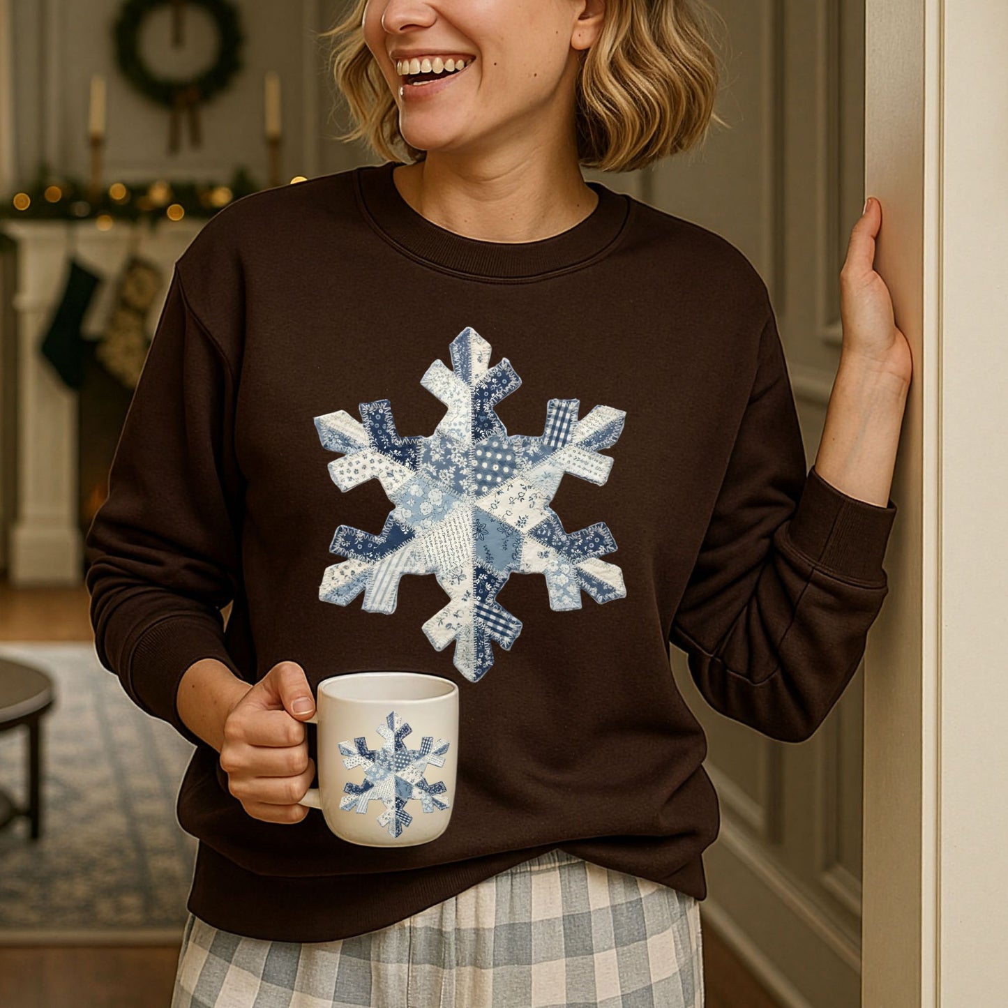 Faux Patchwork Country Snowflake Sweatshirt