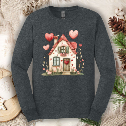 Sweet Pink and Green Valentine's Cottage Long Sleeve Tee