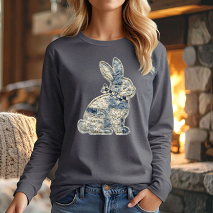 Faux Patchwork Country Bunny Long Sleeve Tee