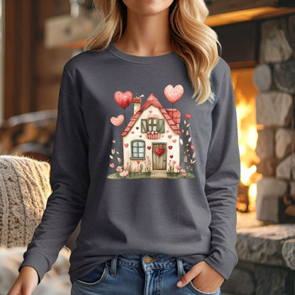Sweet Pink and Green Valentine's Cottage Long Sleeve Tee