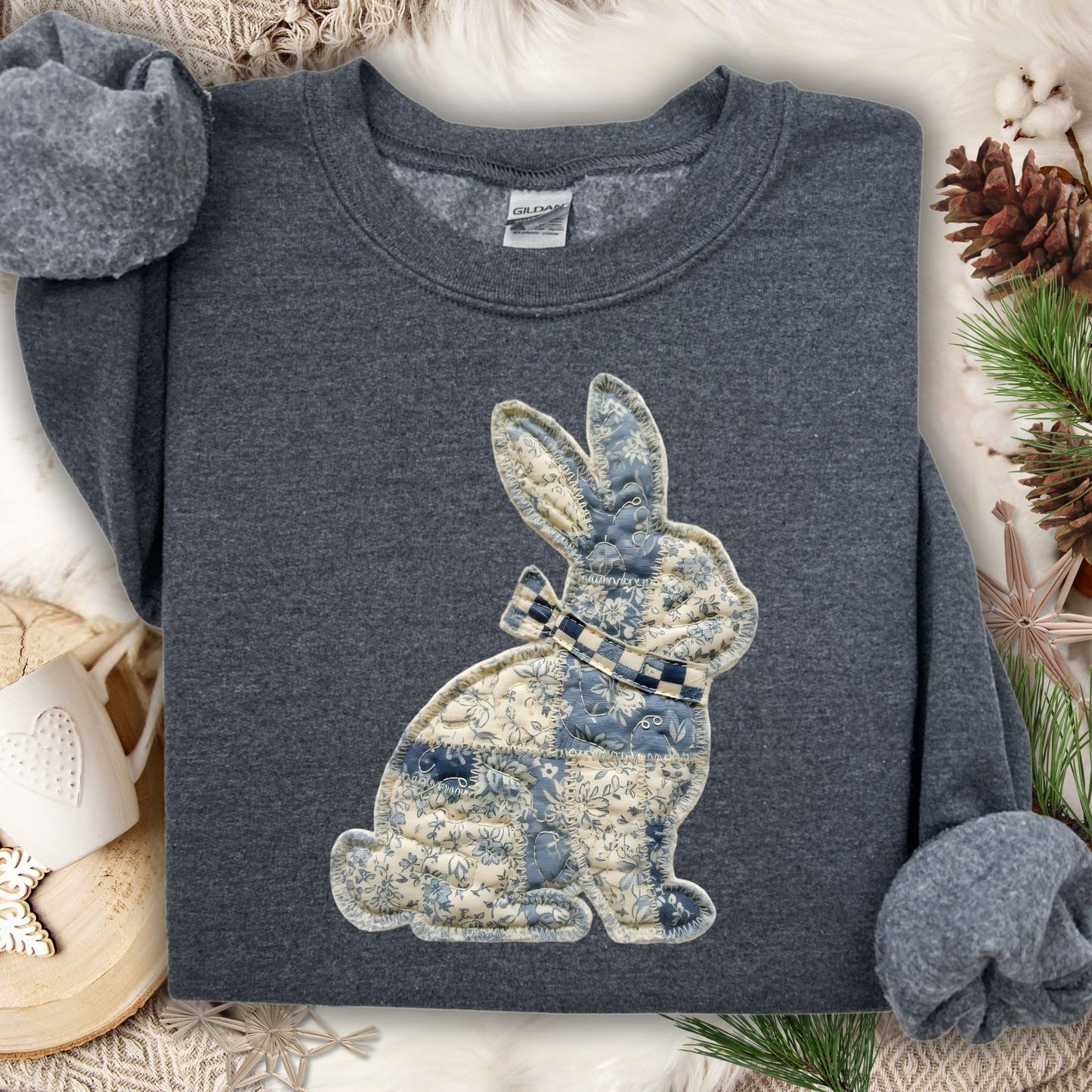 Faux Patchwork Country Bunny Sweatshirt