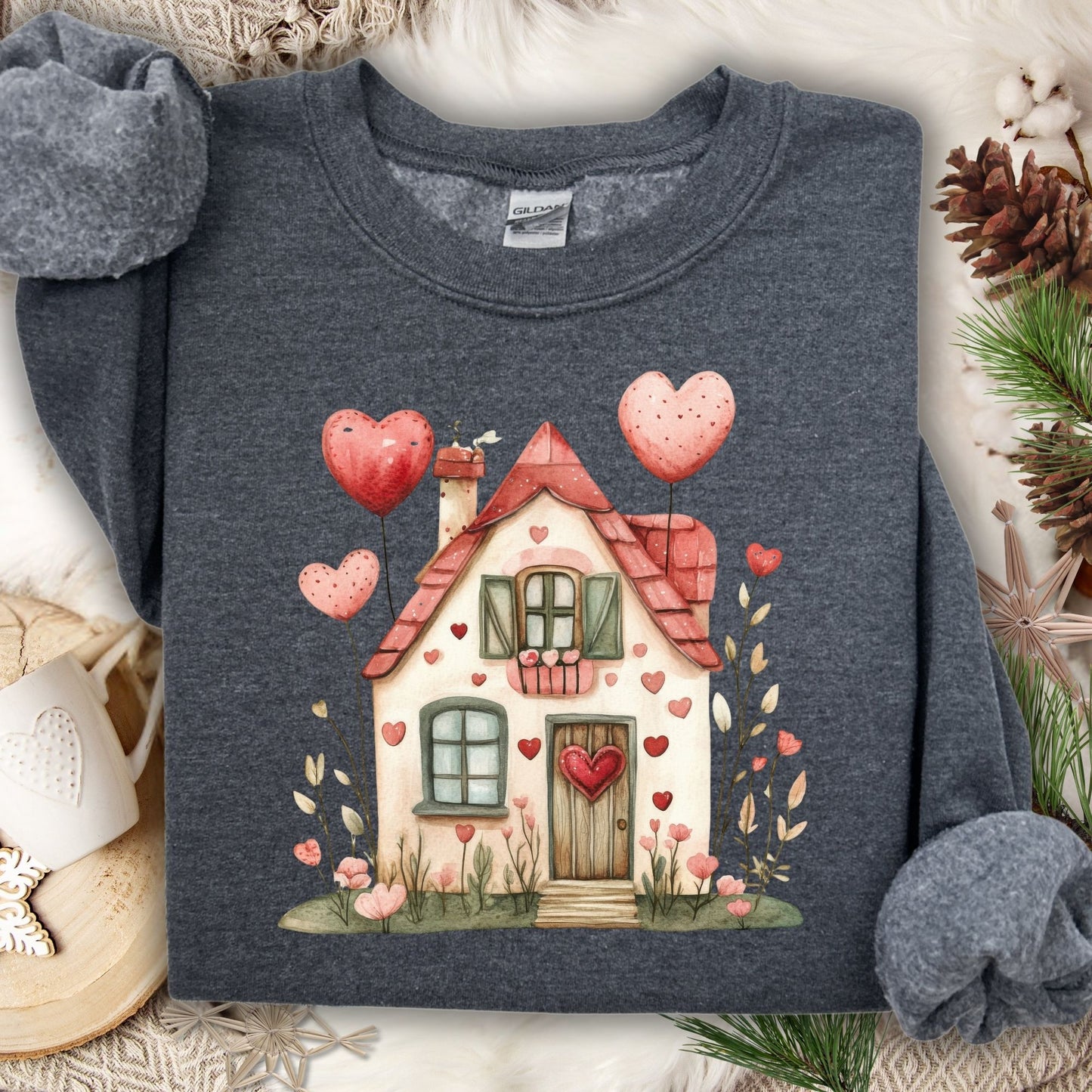 Sweet Pink and Green Valentine's Cottage Sweatshirt