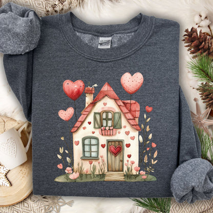 Sweet Pink and Green Valentine's Cottage Sweatshirt