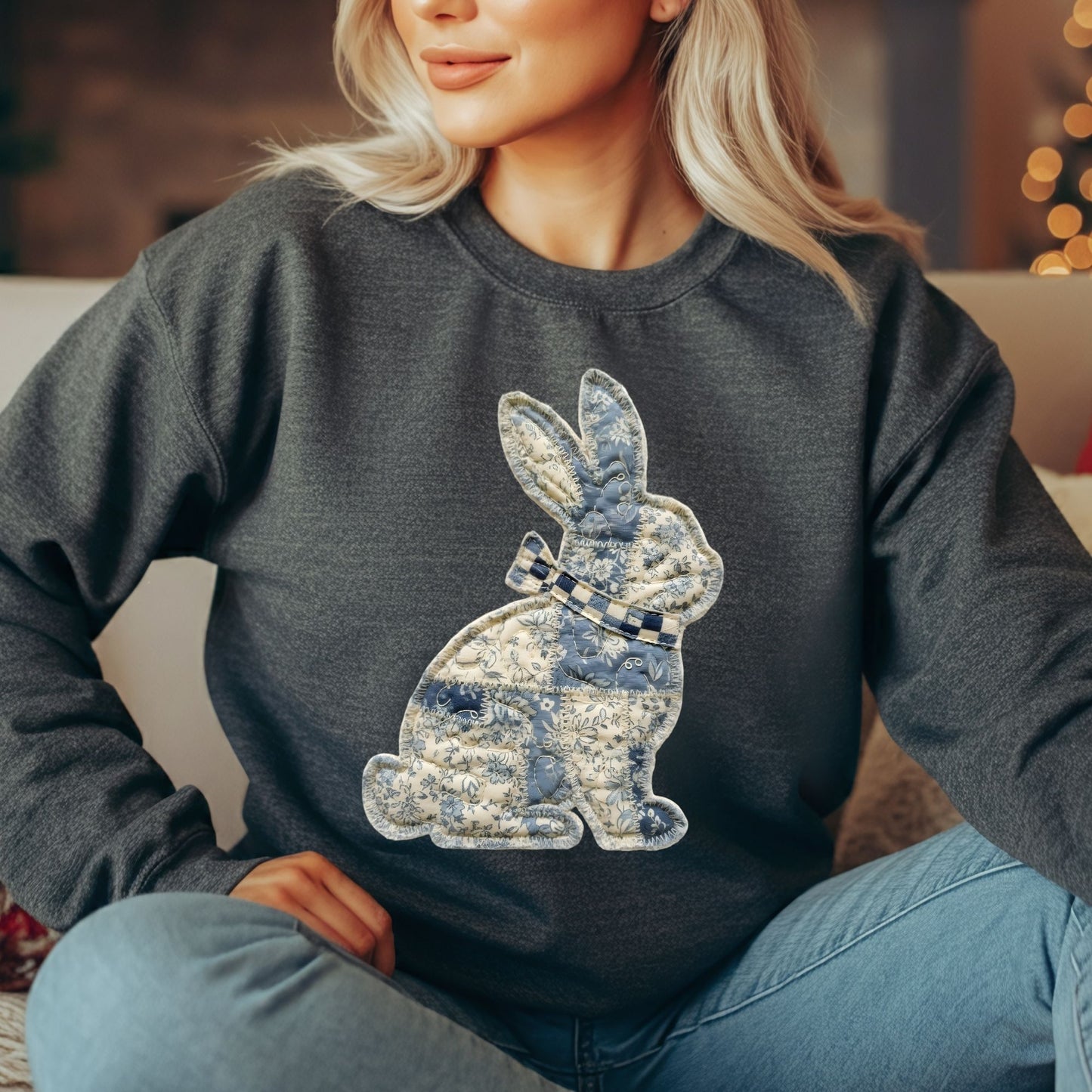 Faux Patchwork Country Bunny Sweatshirt