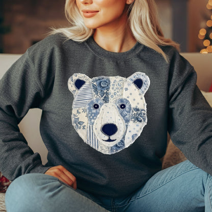 Faux Patchwork Country Winter Bear Sweatshirt