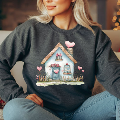 Cute Blue Valentine's Cottage Sweatshirt