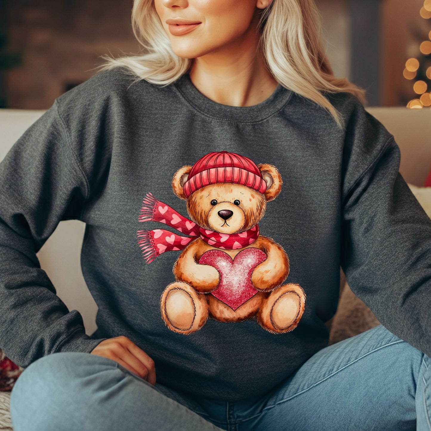 Valentine's Teddy Bear with Heart Sweatshirt