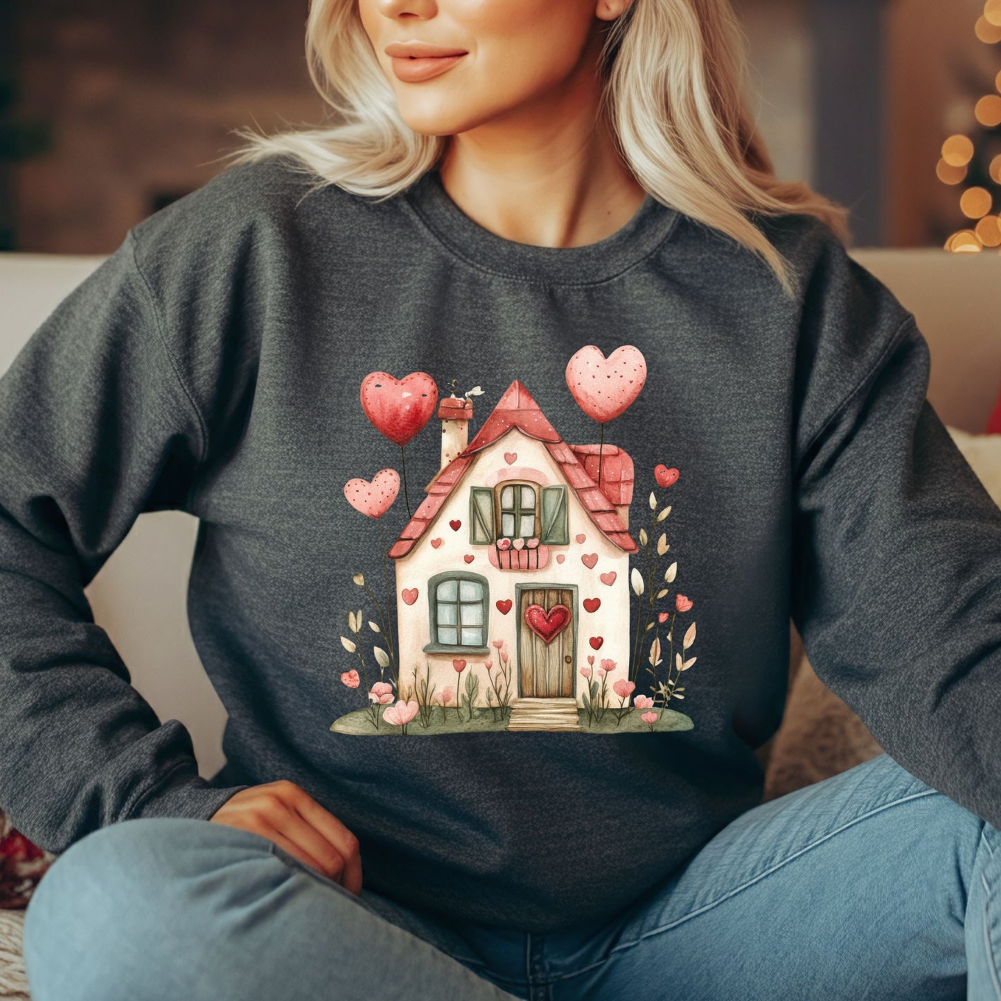 Sweet Pink and Green Valentine's Cottage Sweatshirt