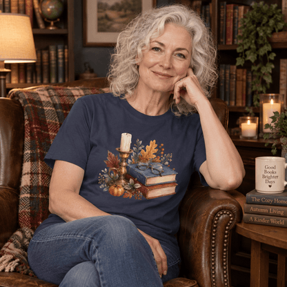 Vintage Autumn Books & Candle T-Shirt