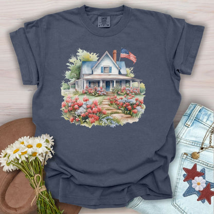American Patriotic Farmhouse & Flowers T-Shirt