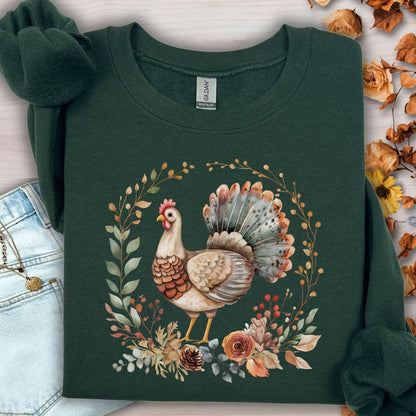 Thanksgiving Turkey & Floral Wreath Sweatshirt