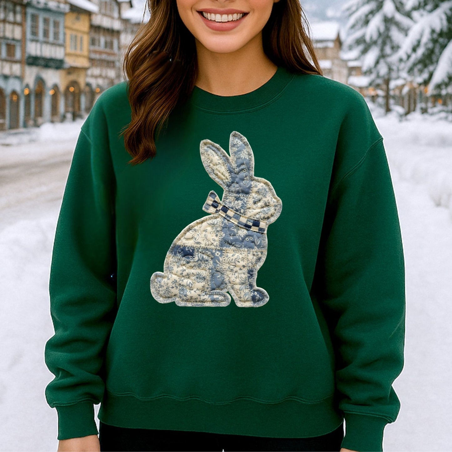 Faux Patchwork Country Bunny Sweatshirt