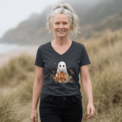 Boho Ghost & Jack-O'-Lantern V-Neck Tee