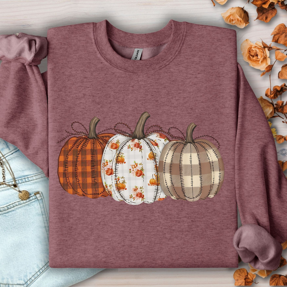 Fall Plaid Quilted Pumpkins Sweatshirt