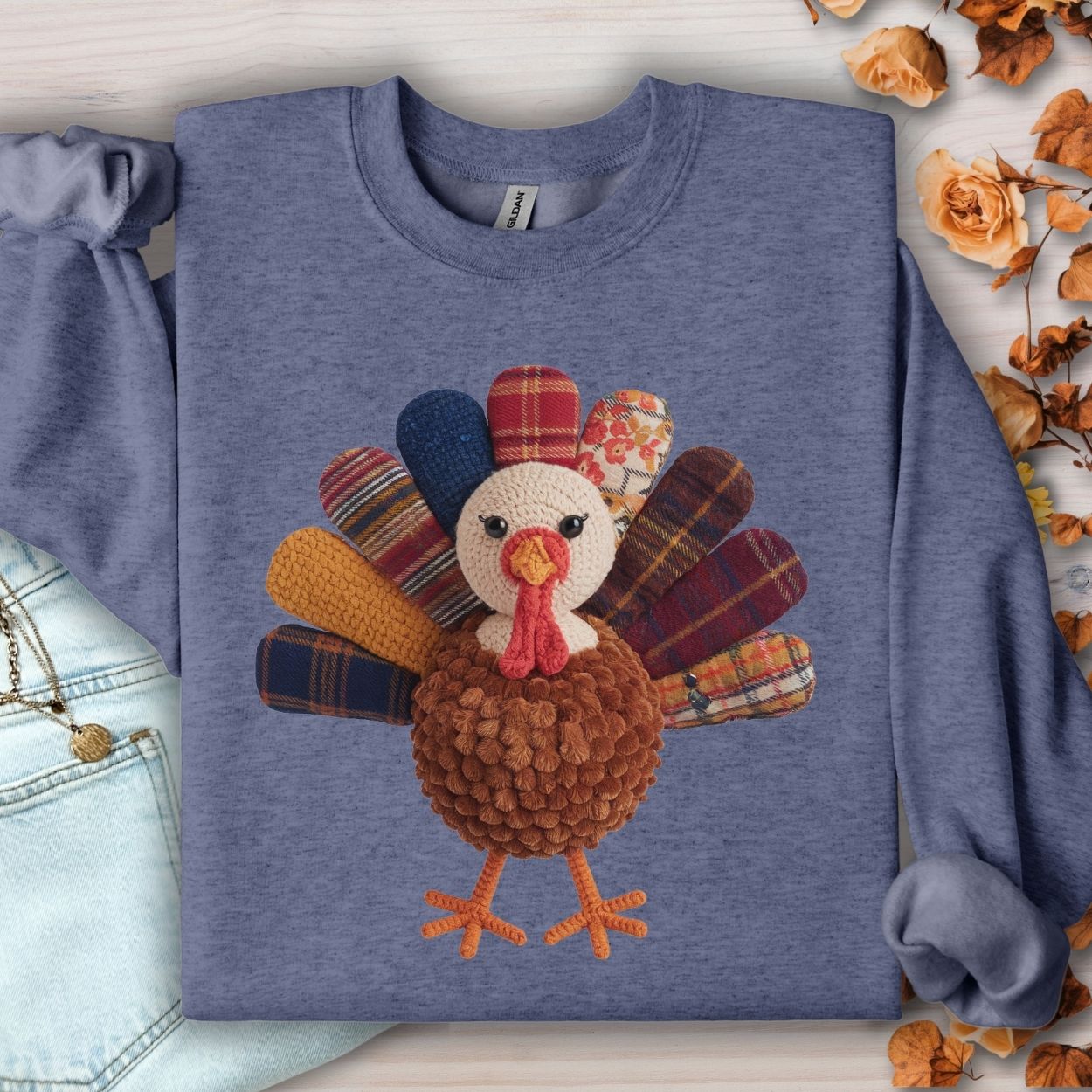 Faux Patchwork Preppy Turkey Sweatshirt