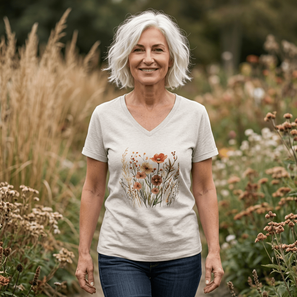 Autumn Wildflowers & Poppies V-Neck Tee