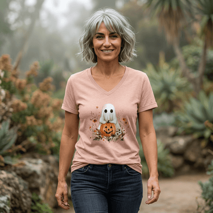 Boho Ghost & Jack-O'-Lantern V-Neck Tee