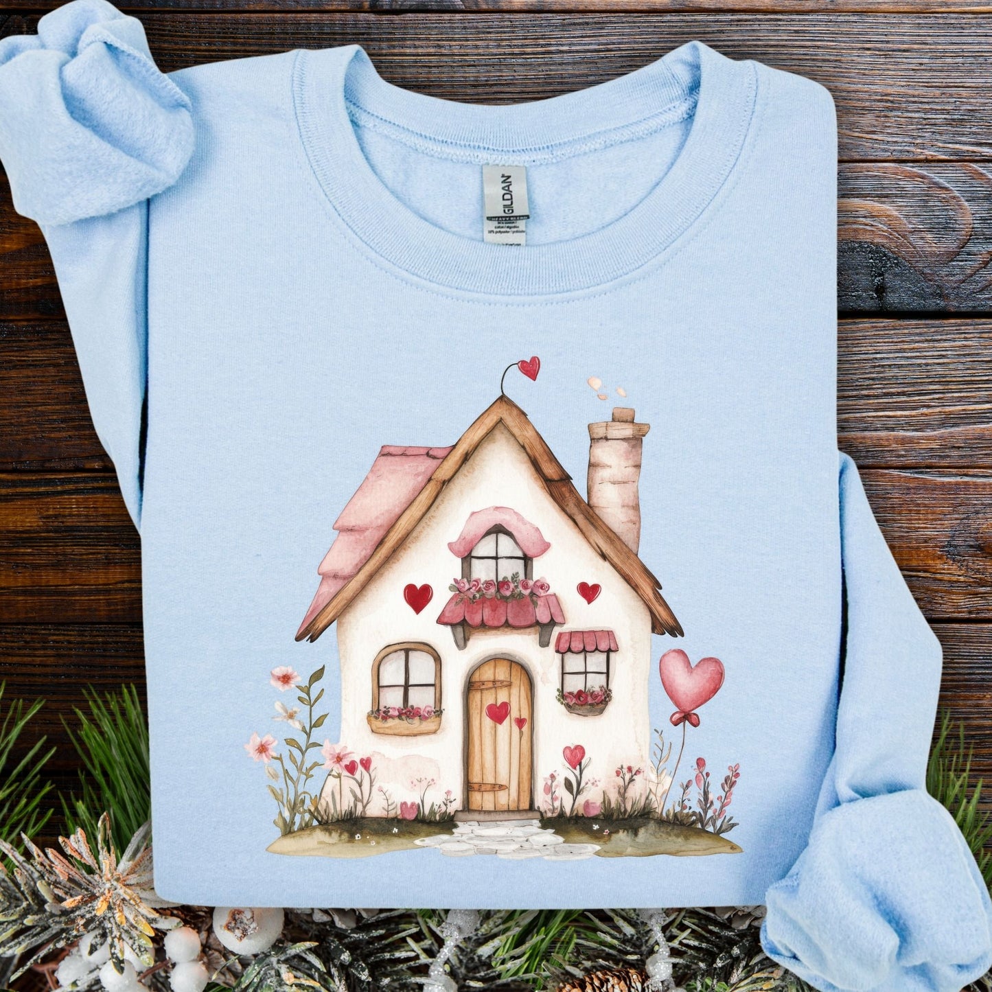 Cute Pink Valentine's Cottage Sweatshirt