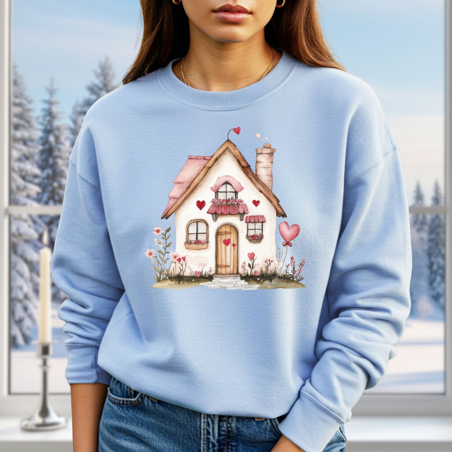 Cute Pink Valentine's Cottage Sweatshirt