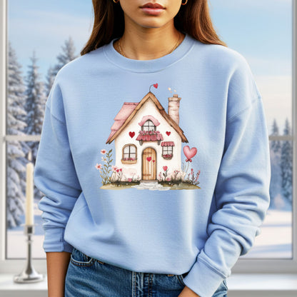 Cute Pink Valentine's Cottage Sweatshirt