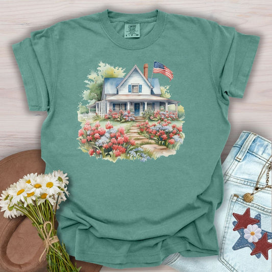 American Patriotic Farmhouse & Flowers T-Shirt